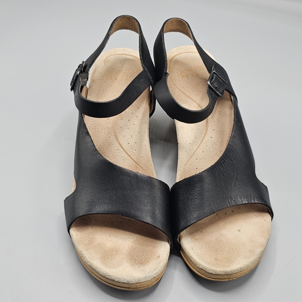 Dansko Tasha Black Leather Slingback Wedge Clog Sandals size 40 Us size 9.5-10 - Picture 2 of 10
